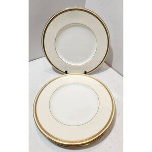 Vtg Mintons H3251 Luncheon Plates Set Of 4 Gold Emobossed Cream Rim
